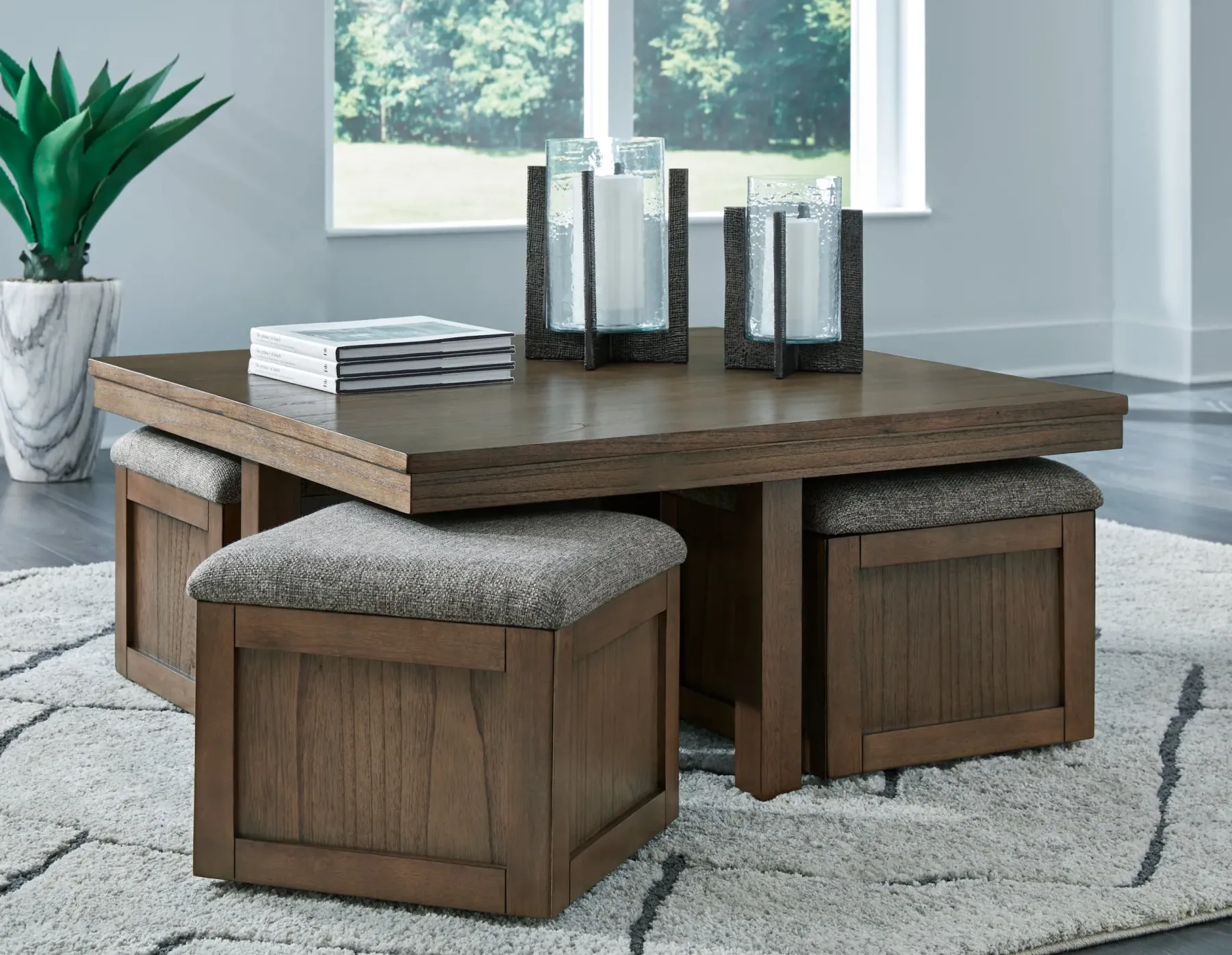 Hot American Furniture Galleries Boardernest Coffee Table with 4 Stools