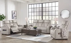 Fashion American Furniture Galleries Boyington Power Recl Loveseat w/ Console & Adj Hdrsts