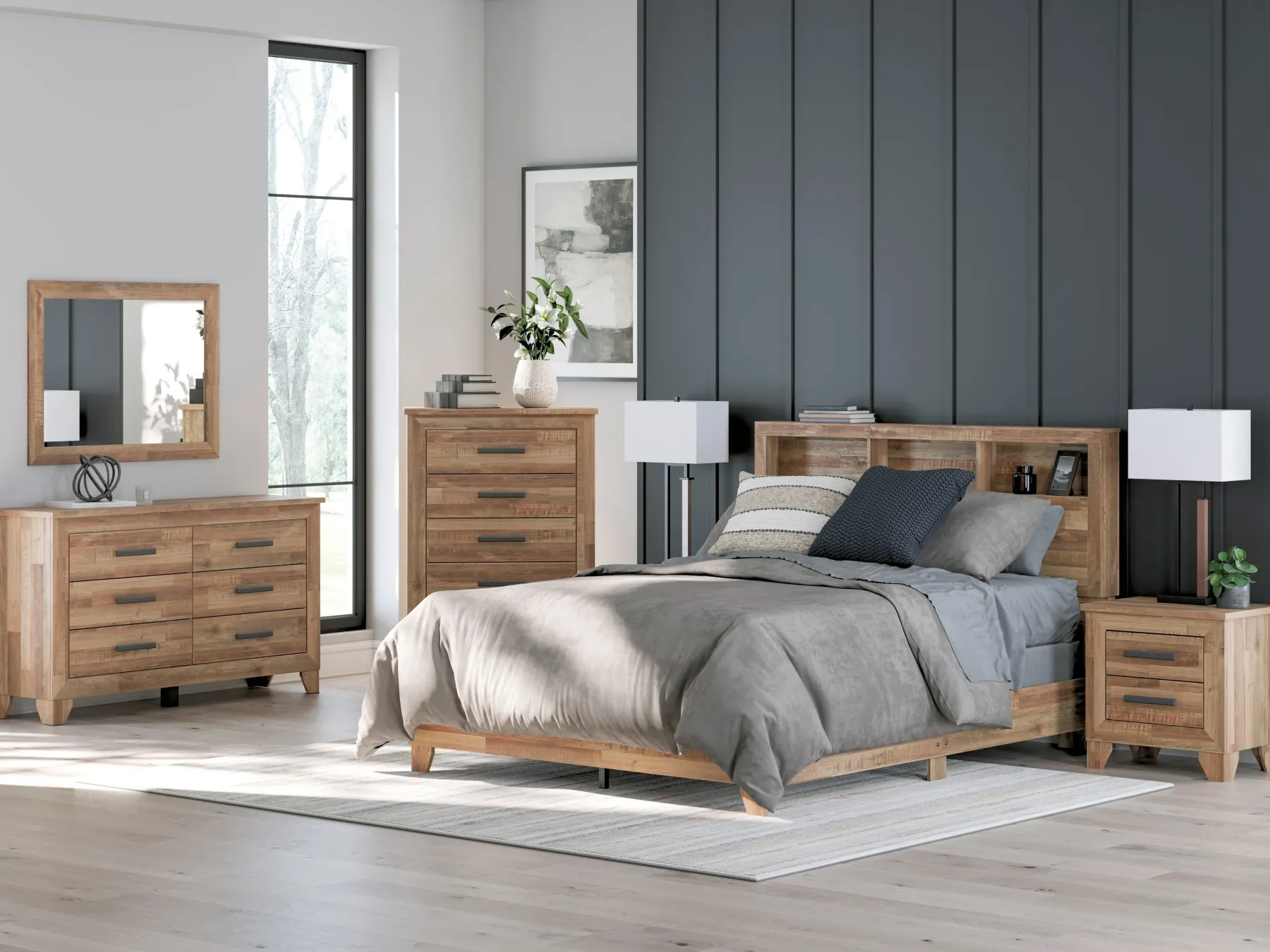 New American Furniture Galleries Finaria 6-Piece Queen Bookcase Bedroom Set