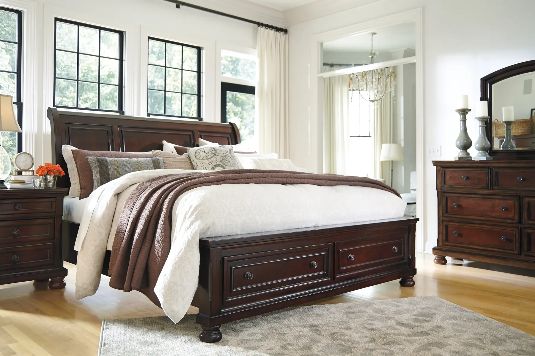 Sale American Furniture Galleries Porter Queen Sleigh Bed with 2 Storage Drawers