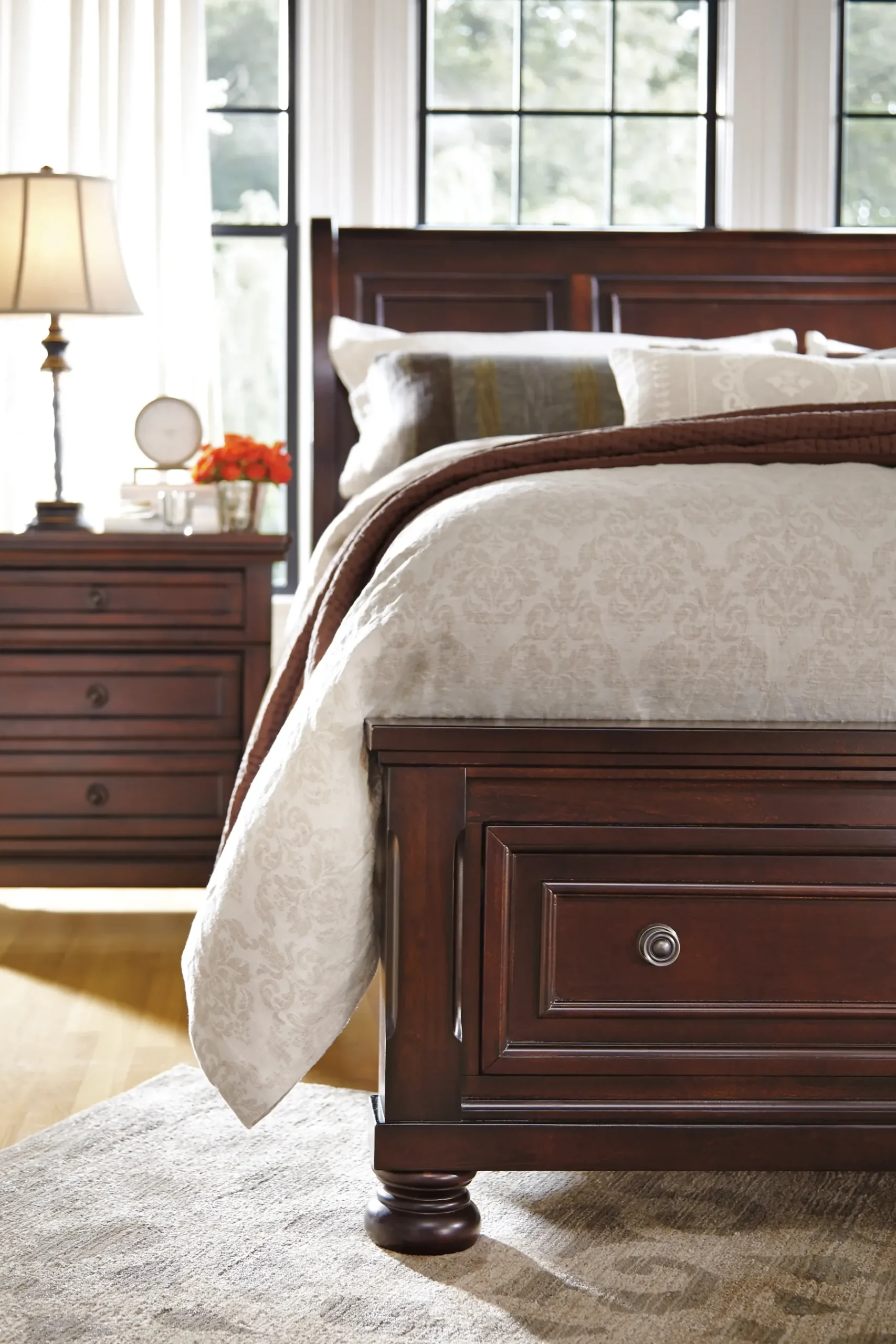 Sale American Furniture Galleries Porter Queen Sleigh Bed with 2 Storage Drawers