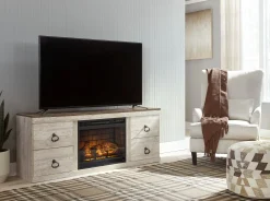 New American Furniture Galleries Willowton Costal Cottage 60" TV Stand w/ Fireplace